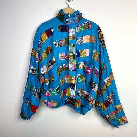 Nativewear Designs Vintage Patchwork Quilt Slouchy Bomber Jacket womens XL - Picture 1 of 17